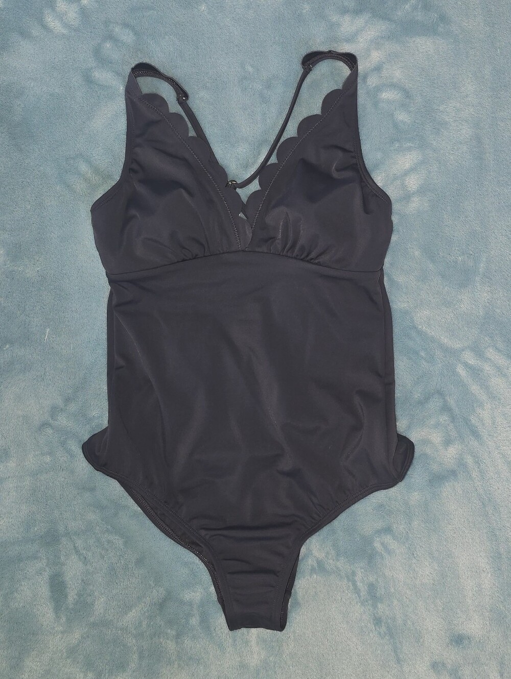 Shade & Shore Black Scallop Trim One-Piece Swimsuit